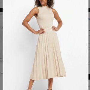NWT Express Sleeveless Mock Neck Pleated Midi Sweater Dress